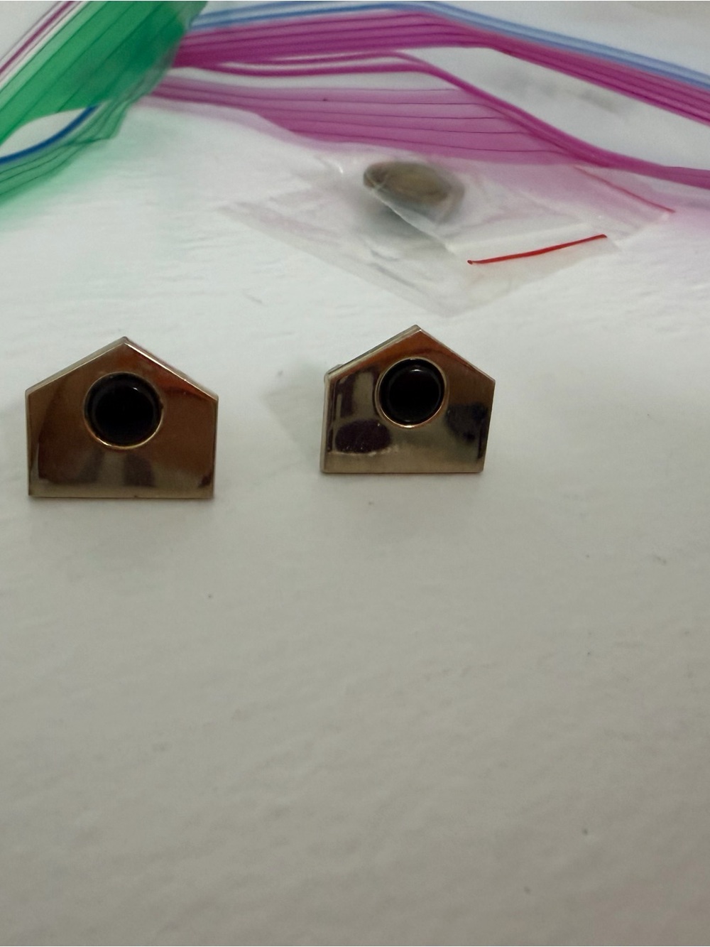 Geometric Gold-Tone Cufflinks with Black Center VTG Mid Century Classic Formal